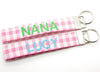 Light Pink Gingham Key Chain with Custom Embroidery