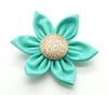 Teal Flower with Gold Button Center